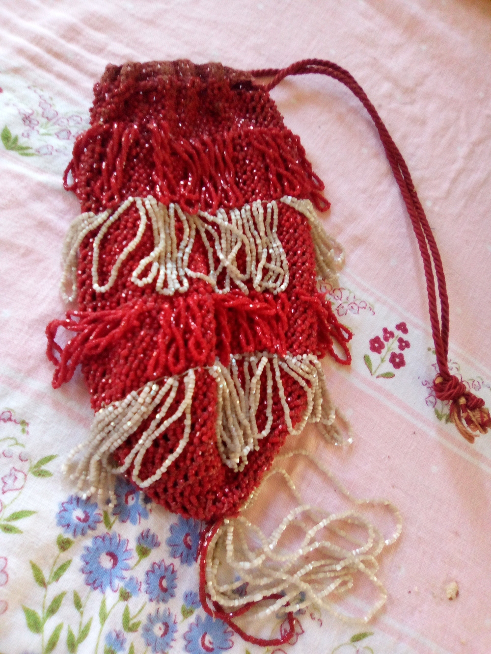 Antique 1900s Flapper Beaded Drawstring Purse Czech